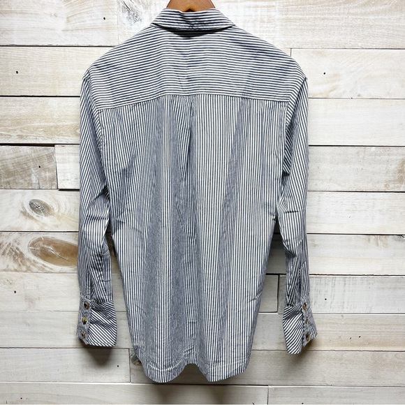 Maeve Stripe Tunic Top Womens Small Blue White 1/4 Button Long Sleeve - Picture 3 of 8